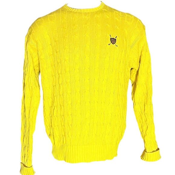 Polo Golf Ralph Lauren Cable Knit Yellow Ling Sleeve Logo On Chest - Picture 1 of 6